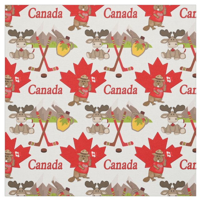 Proudly Canadian Beaver and Moose Fabric (Swatch)
