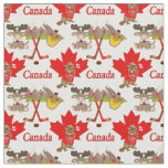 Proudly Canadian Beaver Moose Fabric Small Print