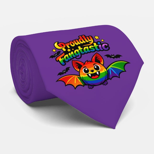 🦇🌈 Proudly Fangtastic Bat Neck Tie (Rolled)