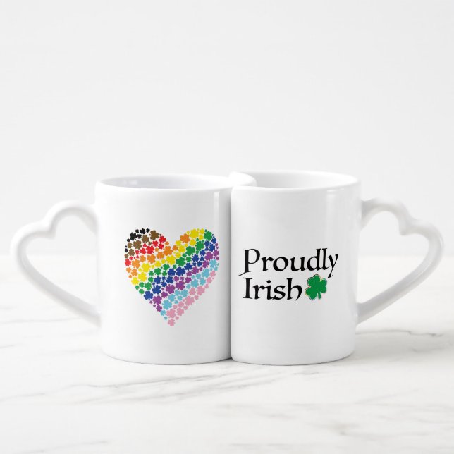 Proudly Irish Rainbow Shamrock Heart Coffee Mug Set (Front Nesting)