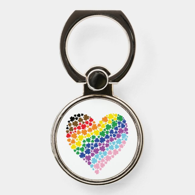 Proudly Irish Rainbow Shamrock Heart Phone Ring Stand (Front)