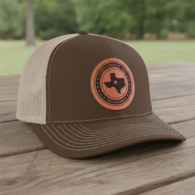 Proudly Made In Texas Personalized Name Leather Patch Hat (Creator Uploaded)
