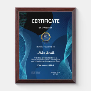 Proudly presented appreciation award plaque