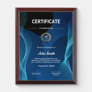 Proudly presented appreciation award plaque