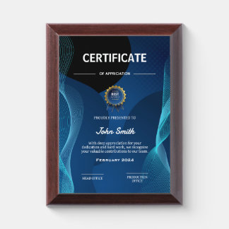 Proudly presented appreciation award plaque