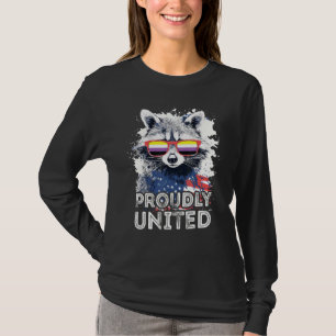 Proudly United  Raccoon Non Binary Sunglasses Flag T-Shirt