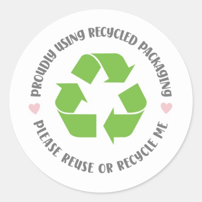 proudly using recycled packaging shipping eco  classic round sticker (Front)