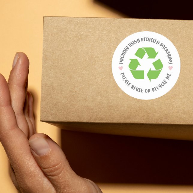 proudly using recycled packaging shipping eco  classic round sticker (Creator Uploaded)