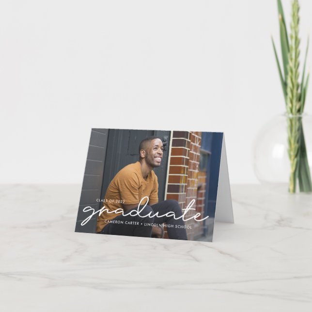 Proudly Written Graduation Photo Thank You Card (Front)
