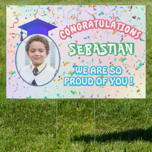 Pround of You Graduation Cap Confetti Pastel Photo Sign