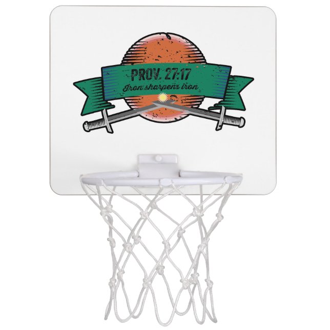 Prov. 27:17 Iron Sharpens Iron Grunge Version Mini Basketball Hoop (Front)