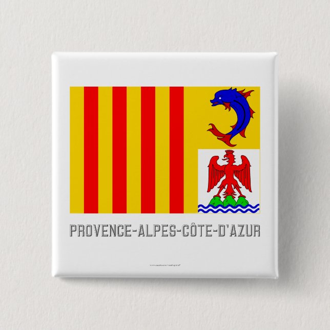 Provence-Alpes-Côte-d'Azur flag with name Pinback Button (Front)