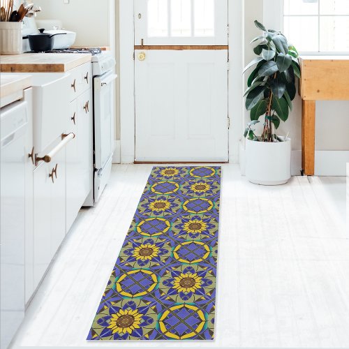 Provence Blue and Yellow Sunflowers Pattern Runner