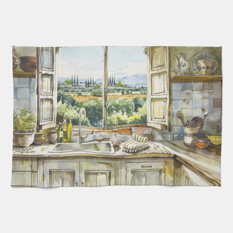Provence country kitchen watercolor