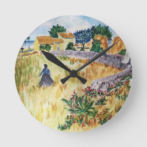Provence Farmhouse in the Style of Van Gogh Round Clock
