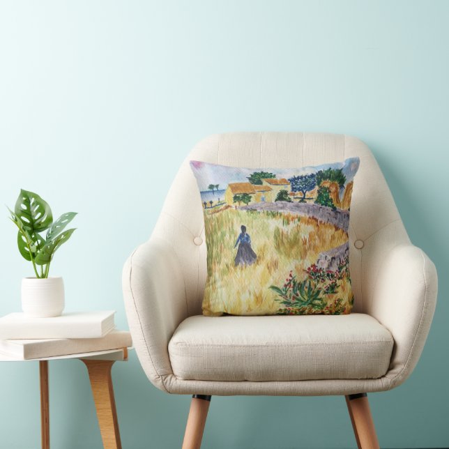 Provence Farmhouse in the Style of Van Gogh Throw Pillow (Chair)
