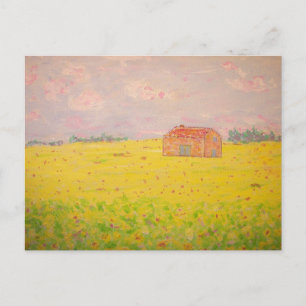 provence france cottage with sunflower field postcard