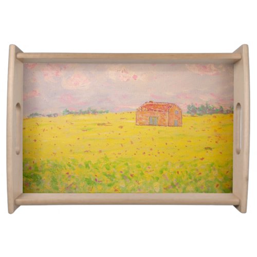 provence france cottage with sunflower field serving tray