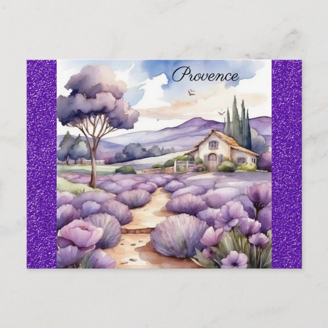 Provence France French Lavender Field Watercolor Postcard (Front)