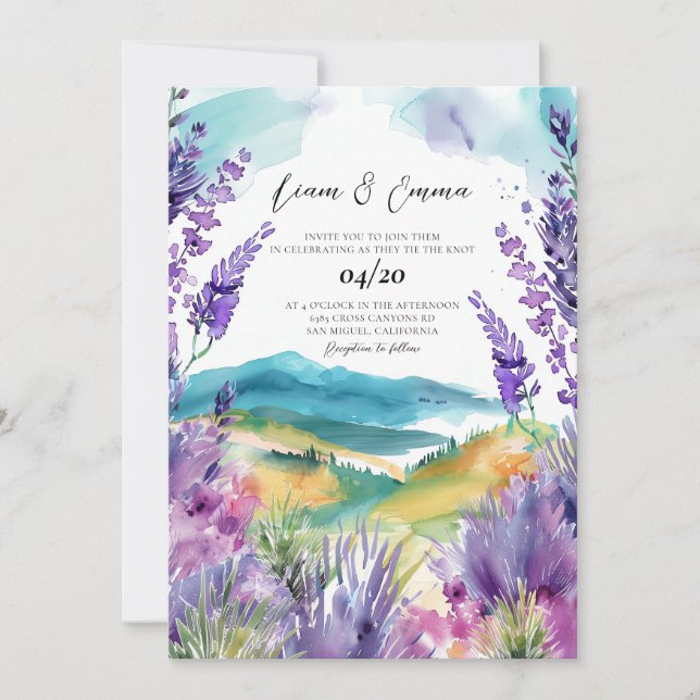 Provence France Lavender watercolor wedding Invitation (Front)