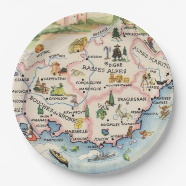 Provence France Map Paper Plates (Front)