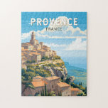 Provence France Travel Art Vintage Jigsaw Puzzle<br><div class="desc">Provence retro vector travel design. Provence is a historical and cultural region in southeastern France. Known for its diverse landscapes,  from the Southern Alps and Camargue plains to rolling vineyards,  olive groves,  pine forests and lavender fields.</div>