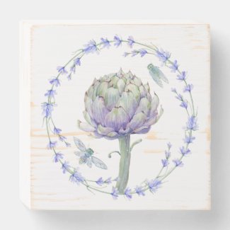 Provence Lavender. Artichoke and Bees Wooden Box Sign