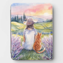 Provence Lavender Field Girl & Orange Tabby Cat