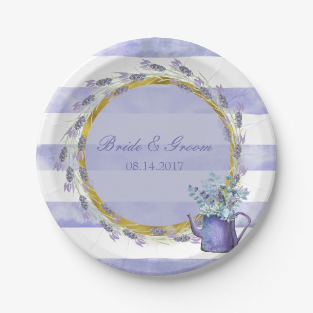 Provence Lavender Purple Flower Floral Wedding Paper Plates (Front)