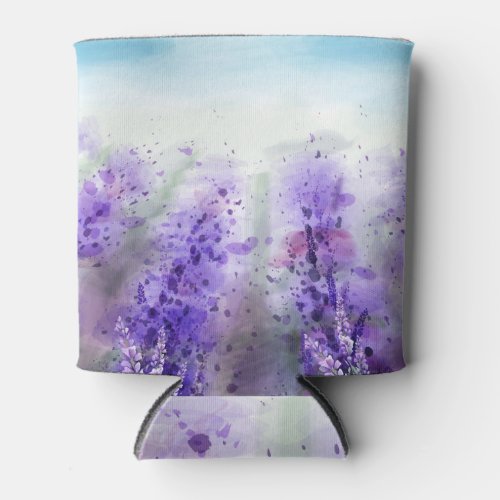 Provence Lavender Vintage Watercolor Field Can Cooler