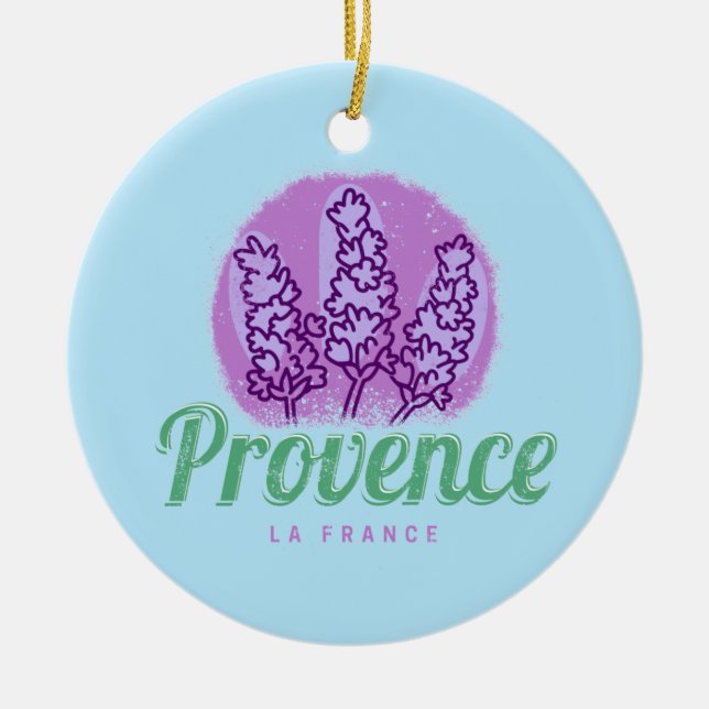Provence Retro Lavender French Riviera France Ceramic Ornament (Front)