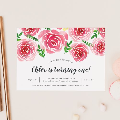 Provence Rose  First Birthday Party Invitation