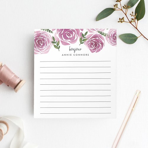 Provence Rose  Floral Personalized Lined Notepad