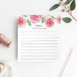 Provence Rose | Personalized Lined Notepad<br><div class="desc">Chic floral notepad features a top border of pink and red watercolor roses and green leaves. Personalize with two lines of custom text in modern block and calligraphy lettering; shown with the French greeting "bonjour" and your name. Lined.</div>