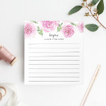 Provence Rose | Pink Floral Personalized Lined Notepad<br><div class="desc">Chic floral notepad features a top border of pink watercolor roses and green leaves. Personalize with two lines of custom text in modern block and calligraphy lettering; shown with the French greeting "bonjour" and your name. Lined.</div>