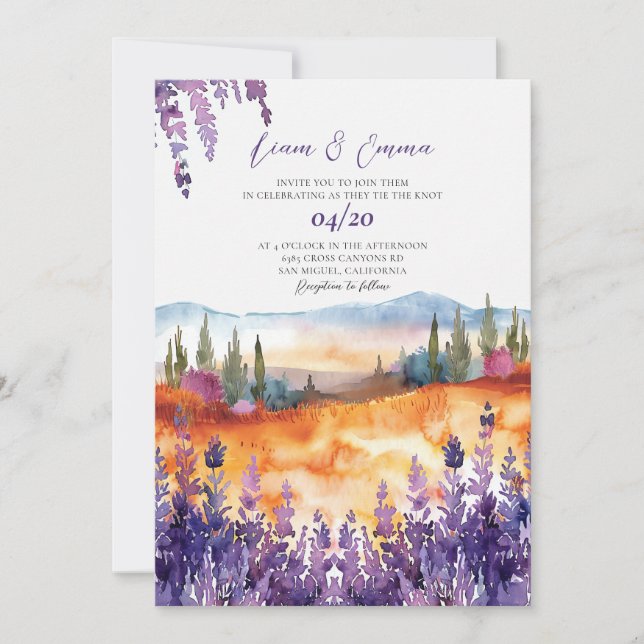 Provence watercolor wedding invitation (Front)