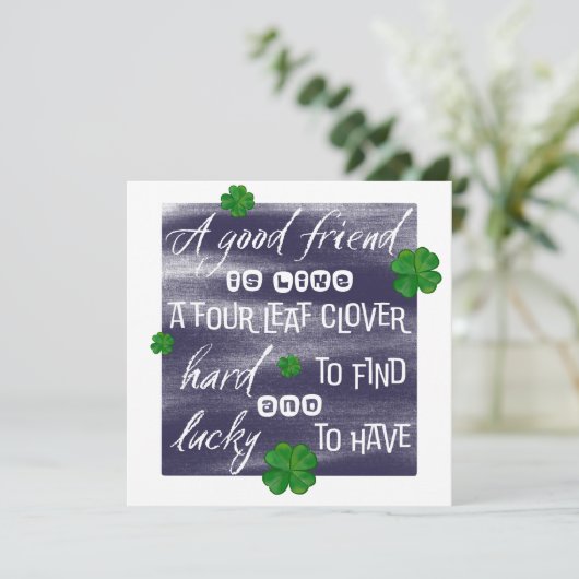 Proverb on friendship surrounded with clovers (Standing Front)