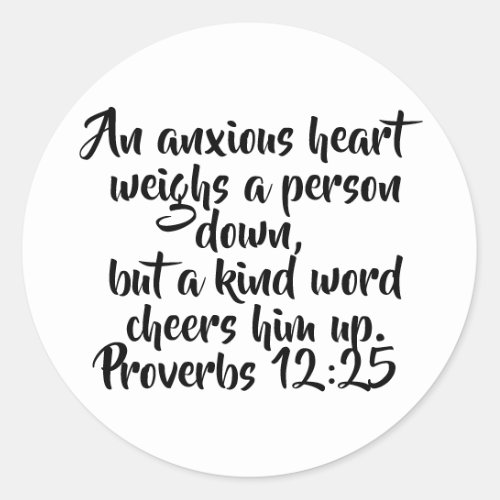 Proverbs 1225 Elegant Custom Bible Verse Classic Round Sticker