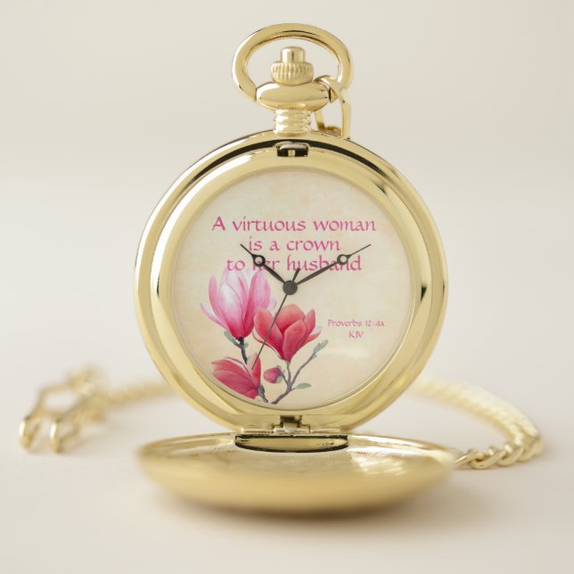 Proverbs 12:4a - A virtuous woman crown to husband Pocket Watch (Inside)