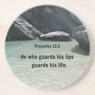 Proverbs 13:3 He who guards his lips... Drink Coaster