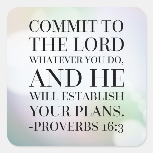 Proverbs 16:3 Bible Quote Square Sticker (Front)