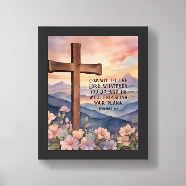 Proverbs 16:3 Christian Bible Verse Art Framed Art (Framed Front)