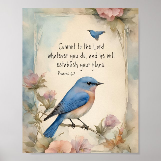 Proverbs 16:3 Christian Bible Verse Art Framed Art (Front)