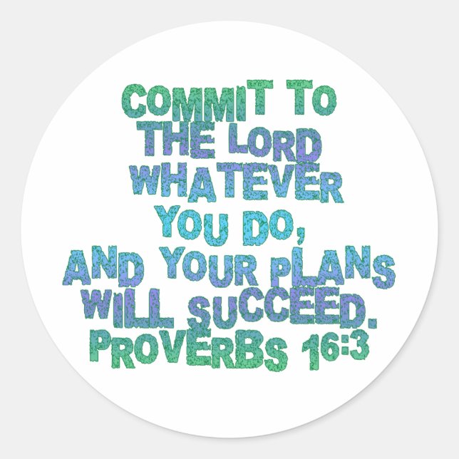 Proverbs 16:3 classic round sticker (Front)