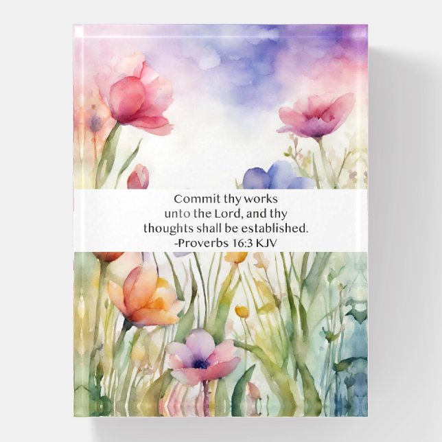 Proverbs 16:3 KJV Commit Thy Works Scripture Paperweight (Vertical)