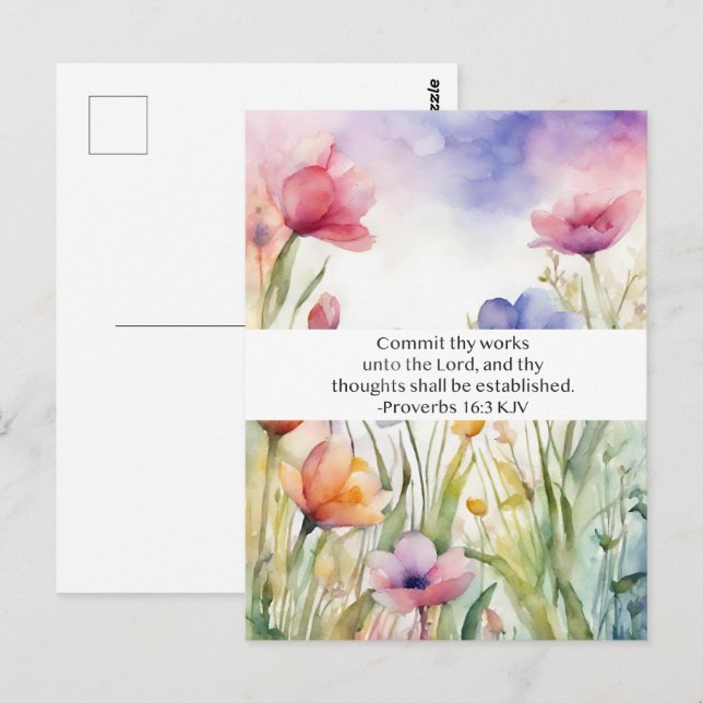 Proverbs 16:3 KJV Commit Thy Works Scripture Postcard (Front/Back)