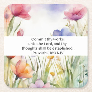 Proverbs 16:3 KJV Commit Thy Works Scripture Square Paper Coaster