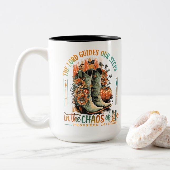 Proverbs 16:9  Two-Tone coffee mug (With Donut)