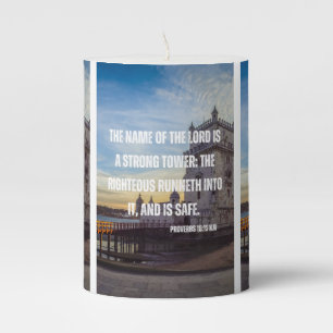 Proverbs 18:10 Bible Scripture Verse Pillar Candle