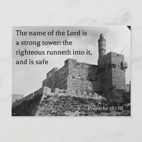 Proverbs 18  10 on an old photo of Jerusalem Postcard